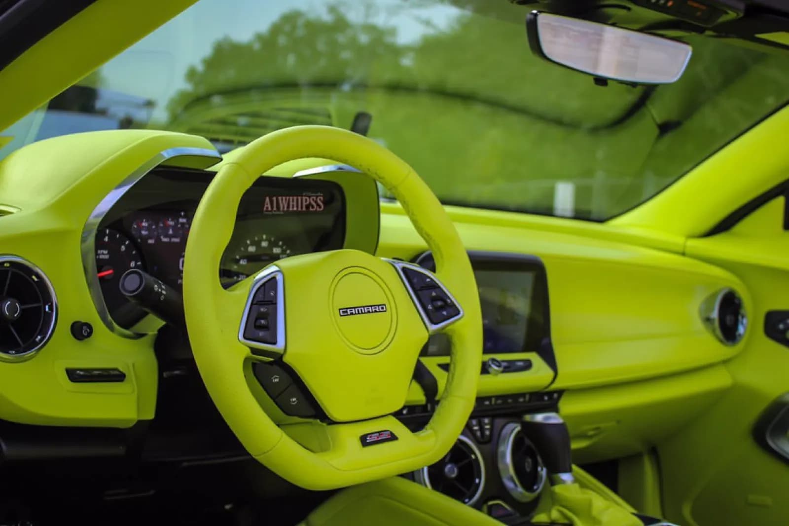 Chevrolet Camaro dash and steering wheel recolored neon lime
