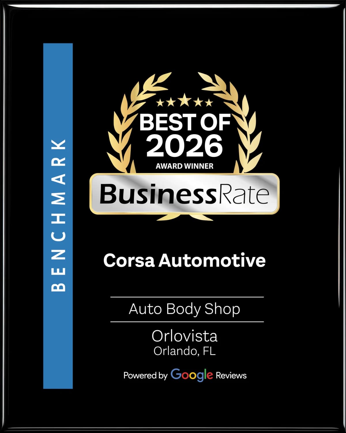 Best of 2026 BusinessRate Award Winner, Corsa Automotive - Powered by Google Reviews