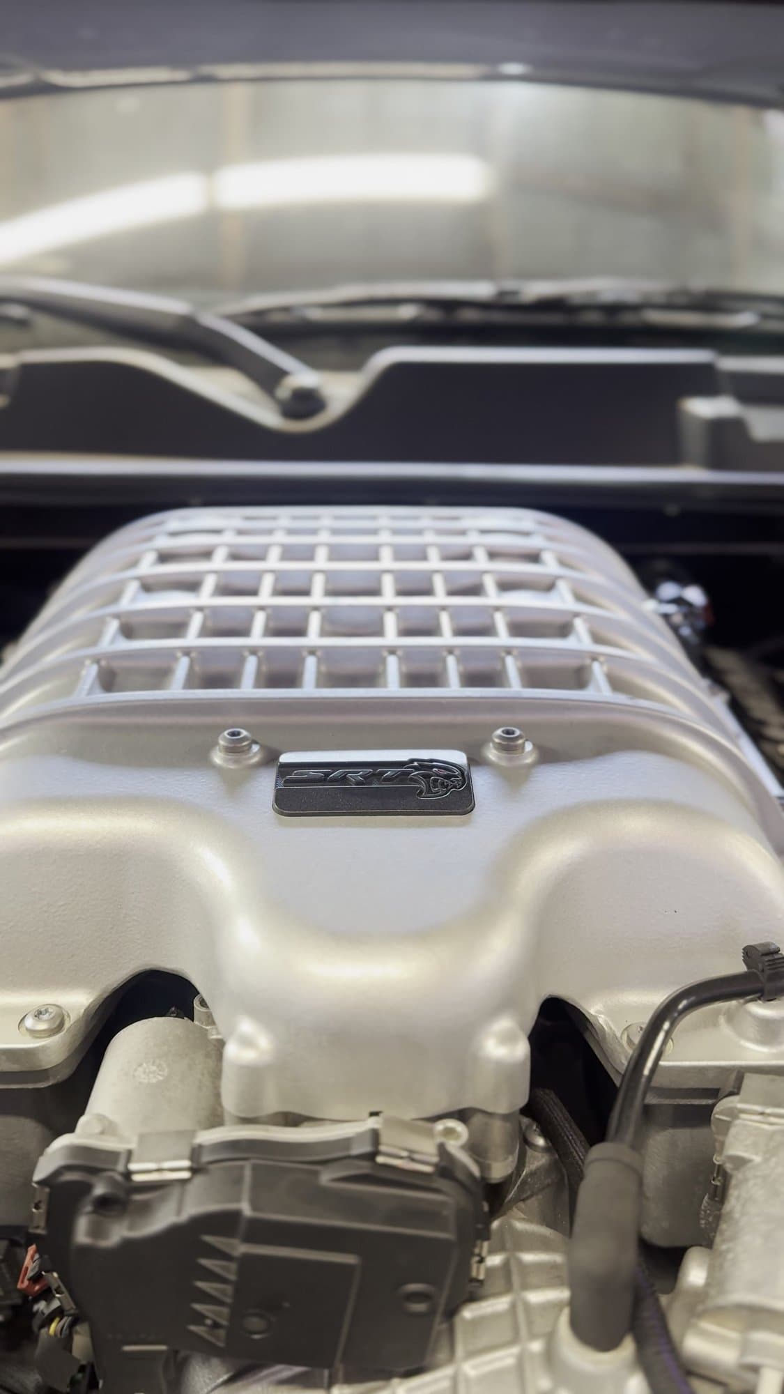 SRT Hellcat supercharger close-up in the Corsa Automotive shop